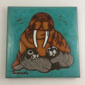 Ceramic Tile Walrus Family by Cleo Teissedre